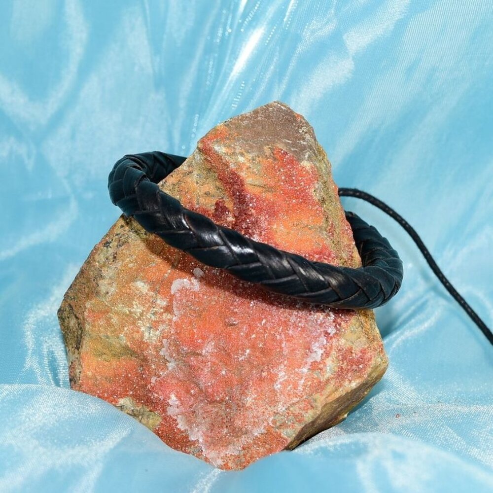 Jonah Lee Mens Leather Rope Herringbone Braided Bracelet Black Gift Boxed